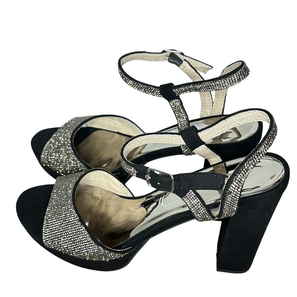 Sugar Prisila 2 Black Rhinestone Block Heel Sandals Womens 9 M
